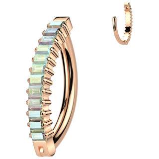 Piercing nombril clipsable Titane cuivr� � charni�re avec barrette � facettes de zirconiums