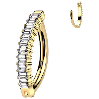 Piercing nombril clipsable Titane doré à charnière avec barrette à facettes de zirconiums