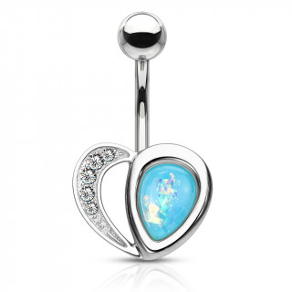 Piercing nombril coeur arc de strass et opale bleue