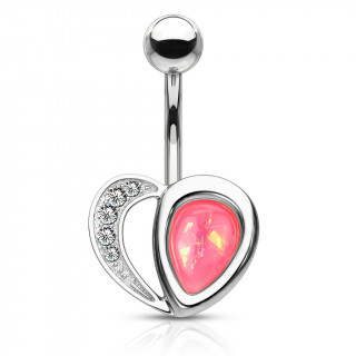 Piercing nombril coeur arc de strass et opale rose