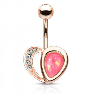 Piercing nombril coeur arc de strass et opale rose - Cuivr