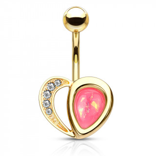 Piercing nombril coeur arc de strass et opale rose - Dor