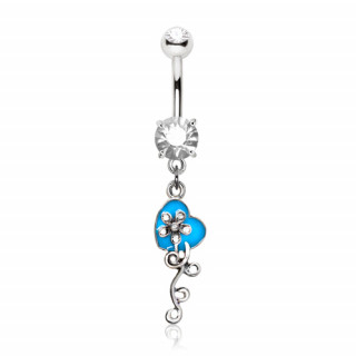 Piercing nombril coeur bleu et fleur grimpante