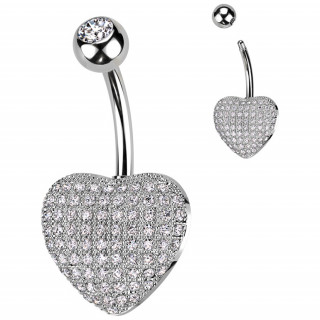 Piercing nombril coeur bomb pav de zirconiums