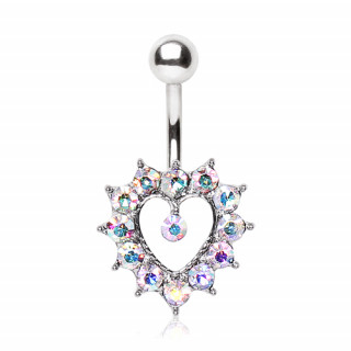 Piercing nombril coeur bord de strass aurore borale