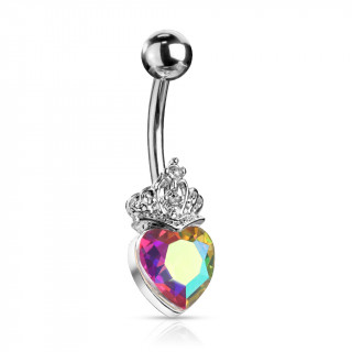 Piercing nombril coeur cristal couronn - Aurore borale