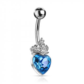 Piercing nombril coeur cristal couronn - Bleu aqua