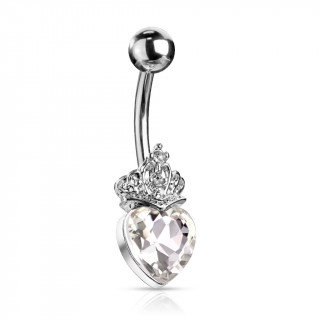 Piercing nombril coeur cristal couronné - Clair