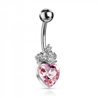 Piercing nombril coeur cristal couronn - Rose