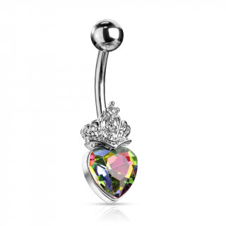 Piercing nombril coeur cristal couronn - Vitrail Medium