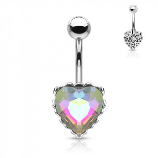 Piercing nombril  coeur cristal et filigrane arrire - Clair