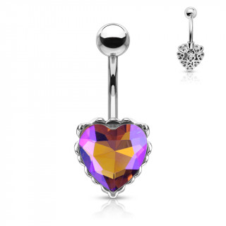 Piercing nombril  coeur cristal et filigrane arrire - Pourpre