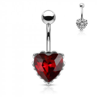 Piercing nombril  coeur cristal et filigrane arrire - Rouge