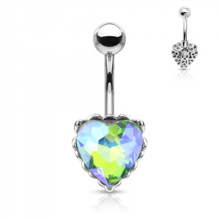 Piercing nombril  coeur cristal et filigrane arrire - Vert