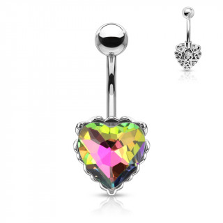 Piercing nombril  coeur cristal et filigrane arrire - Vitrail Medium