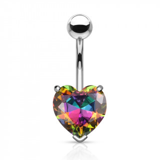 Piercing nombril  coeur cristal facett - Arc en ciel