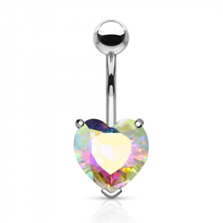 Piercing nombril  coeur cristal facett - Aurore Borale