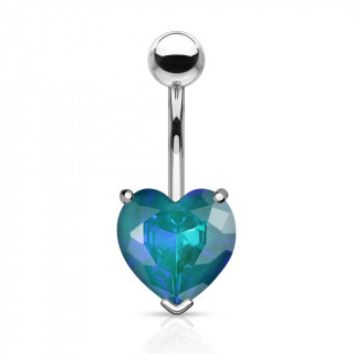 Piercing nombril  coeur cristal facett - Bleu Aqua