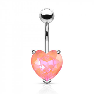 Piercing nombril  coeur cristal facett - Rose