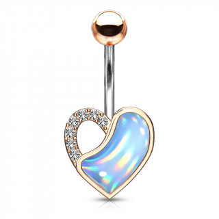 Piercing nombril coeur cuivr epoxy  bretelle de cristaux - Bleu aqua