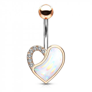 Piercing nombril coeur cuivr epoxy  bretelle de cristaux - Clair