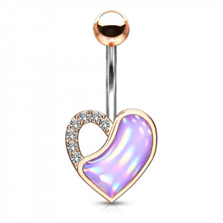 Piercing nombril coeur cuivr epoxy  bretelle de cristaux - Pourpre