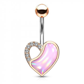 Piercing nombril coeur cuivr epoxy  bretelle de cristaux - Rose