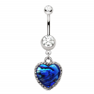 Piercing nombril coeur d'abalone  contours perls