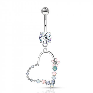 Piercing nombril  coeur de fleurs multicolores