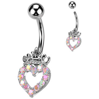 Piercing nombril  coeur de zirconiums Aurore Borale couronn