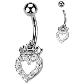 Piercing nombril  coeur de zirconiums clairs couronn