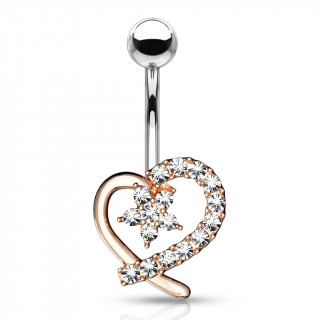 Piercing nombril coeur design cuivr  fleur strass