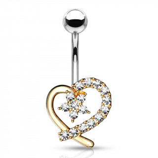 Piercing nombril coeur design dor  fleur strass