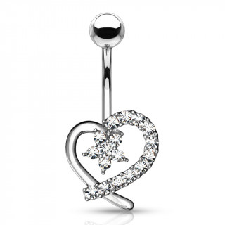 Piercing nombril coeur design  fleur strass