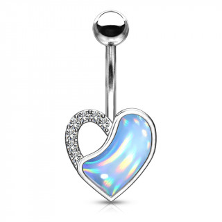 Piercing nombril coeur epoxy  bretelle de cristaux - Bleu aqua