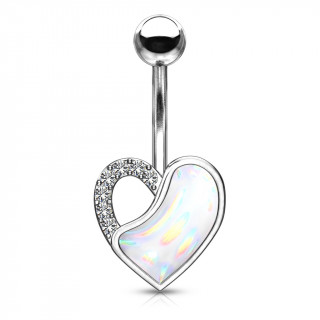 Piercing nombril coeur epoxy  bretelle de cristaux - Clair