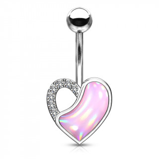 Piercing nombril coeur epoxy  bretelle de cristaux - Rose