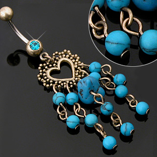 Piercing nombril coeur et perles de Turquoise