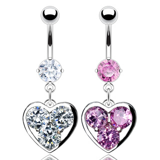 Piercing nombril coeur et trois zircons