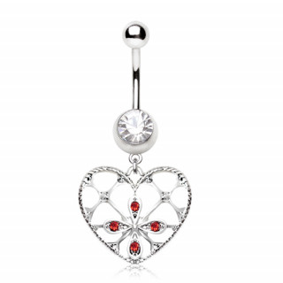 Piercing nombril coeur fleuri style rtro