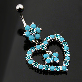 Piercing nombril coeur fleuri Turquoise