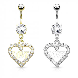 Piercing nombril coeur "LOVE" bord de strass clairs