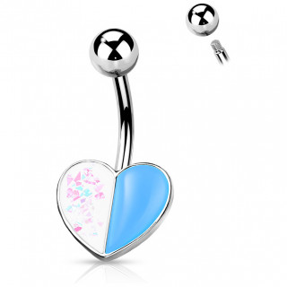 Piercing nombril  coeur mi bleu aqua mi paillet