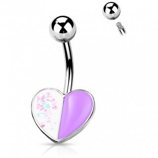 Piercing nombril  coeur mi pourpre mi paillet