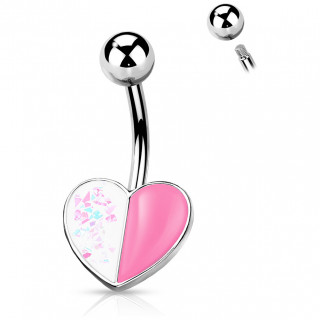 Piercing nombril  coeur mi rose mi paillet