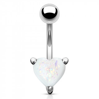 Piercing nombril  coeur d'opale blanche