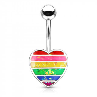 Piercing nombril coeur d'opale multicolore