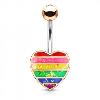 Piercing nombril coeur d'opale multicolore - Cuivr