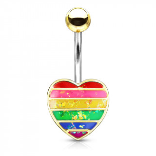 Piercing nombril coeur d'opale multicolore - Dor