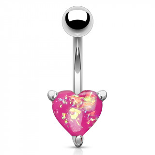 Piercing nombril  coeur d'opale rose